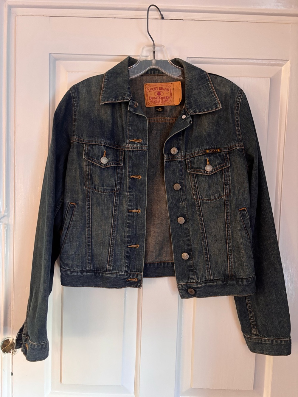 Lucky Brand Blue Denim Jacket with Leather Logo Patch